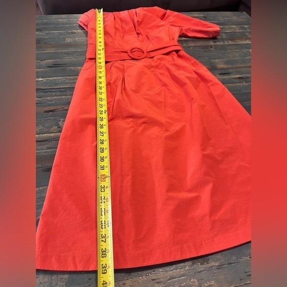 Small Coral Orange Modest Belted High Neck Dress Short sleeve - Picture 5 of 11